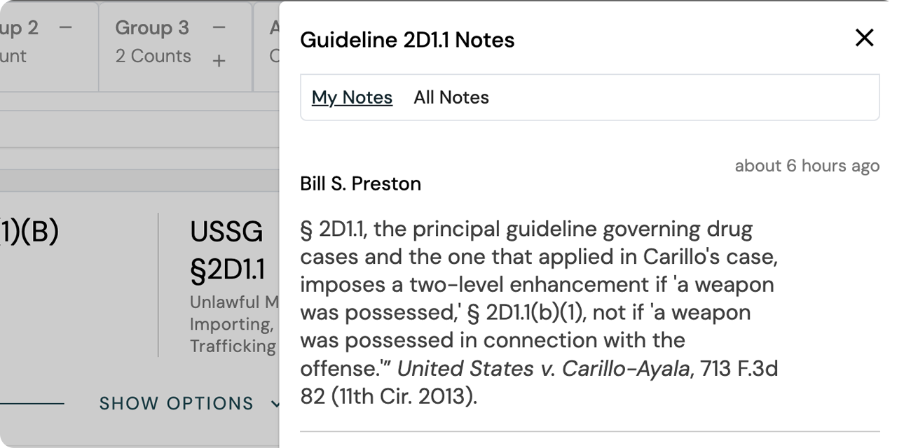 Sentencing calculator notes example