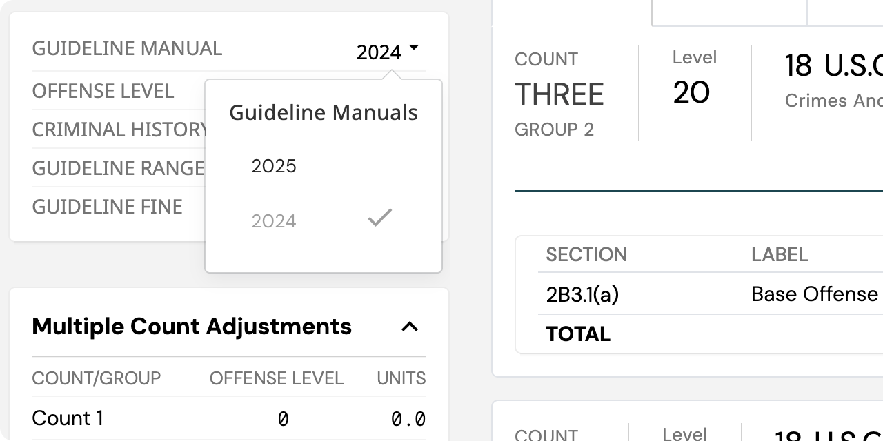 Federal sentencing manual years selector
