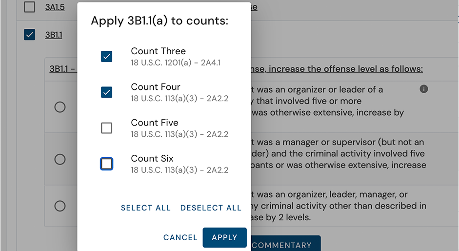 Adjustments popup menu